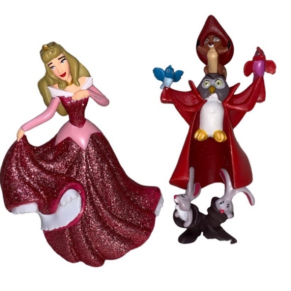 Disney Sleeping Beauty Aurora glitter collection 2 figures animal friends - Picture 1 of 10